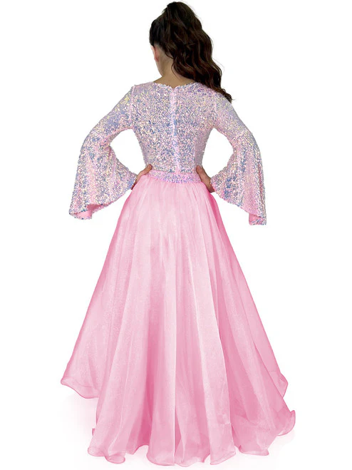 Marc Defang 8004k Girls Sequin Bell Sleeve Pageant Jumpsuit Overskirt Fun Fashion - Image 11