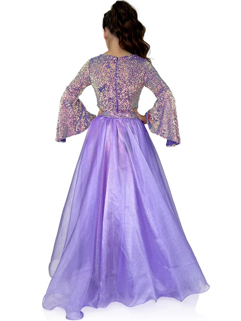 Marc Defang 8004k Girls Sequin Bell Sleeve Pageant Jumpsuit Overskirt Fun Fashion - Image 9