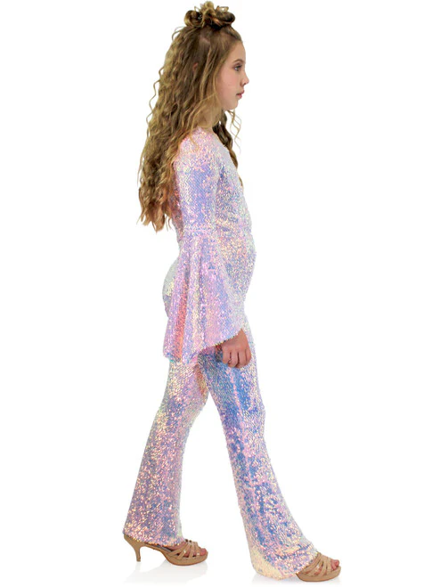 Marc Defang 8004k Kids Size 6 Iridescent Purple Jumpsuit Sequin Bell Sleeve Pageant Overskirt Fun Fashion - Image 10