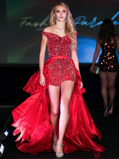 Marc Defang 8047 Short Sequin Romper Pageant Fun Fashion off the Shoulder - Image 9