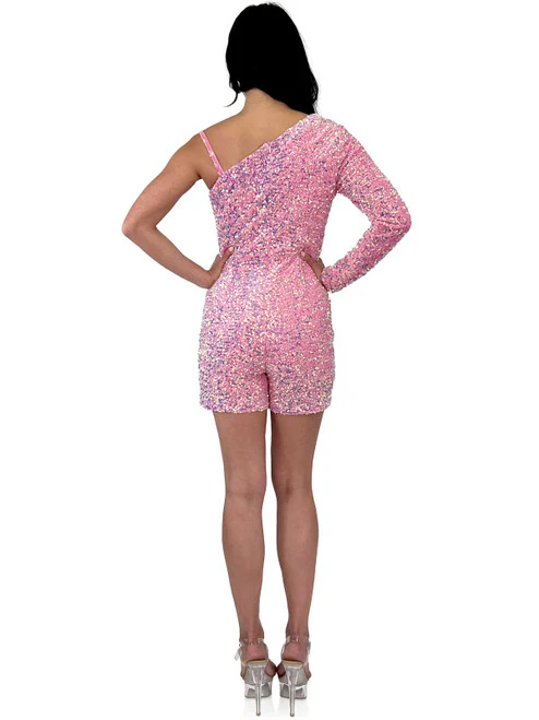 Marc Defang 8048 Velvet Sequin Romper One Shoulder Long Sleeve Fun Fashion - Image 16
