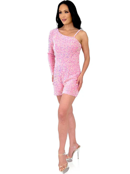 Marc Defang 8048 Velvet Sequin Romper One Shoulder Long Sleeve Fun Fashion - Image 18