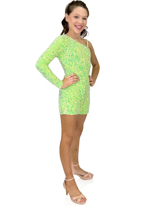Marc Defang 8048K Girls Pageant Romper Velvet Sequined One Shoulder Long Sleeve Fun Fashion - Image 25