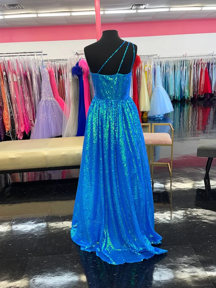Marc Defang 8068 Size 6 Blue Sequin One Shoulder Ballgown Formal Dress Pageant Prom Gown - Image 4