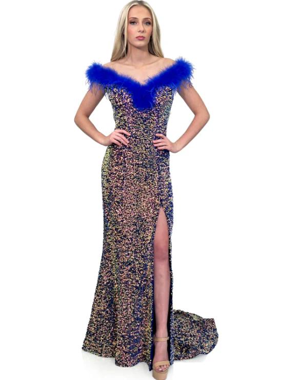 Marc Defang 8145 size 4 Velvet Sequin Feather Dress