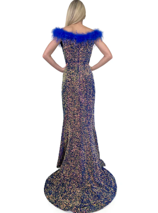 Marc Defang 8145 size 4 Velvet Sequin Feather Dress - Image 2