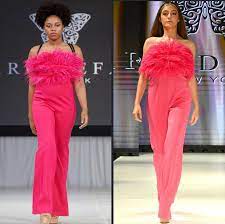 Marc Defang 8176 Size 12 Black Jumpsuit Feather Neckline Sequin Jumpsuit Strapless - Image 3