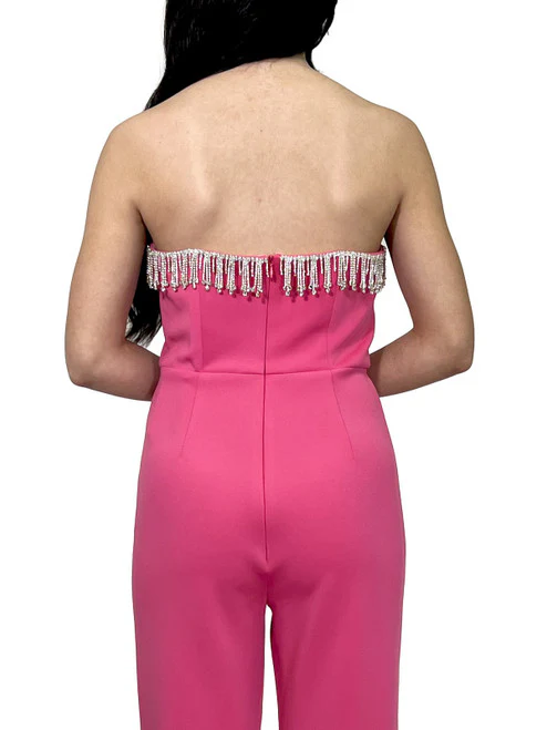 Marc Defang 8180 Size 2, 12 Hot Pink Jumpsuit Crystal Fringe Tassel Pageant Neon - Image 5