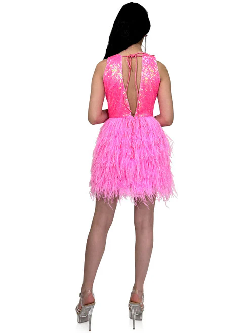 Marc Defang 8203 Short Ostrich Feather Sequin Backless cocktail Dress Formal Pageant - Image 3