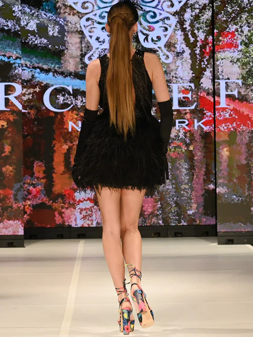 Marc Defang 8203 Short Ostrich Feather Sequin Backless cocktail Dress Formal Pageant - Image 5