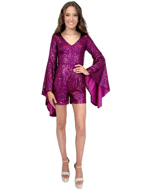 Marc Defang 8219 Size 10 blue Sequin Long Bell Sleeve Pageant Romper Pageant Fun Fashion Formal - Image 9