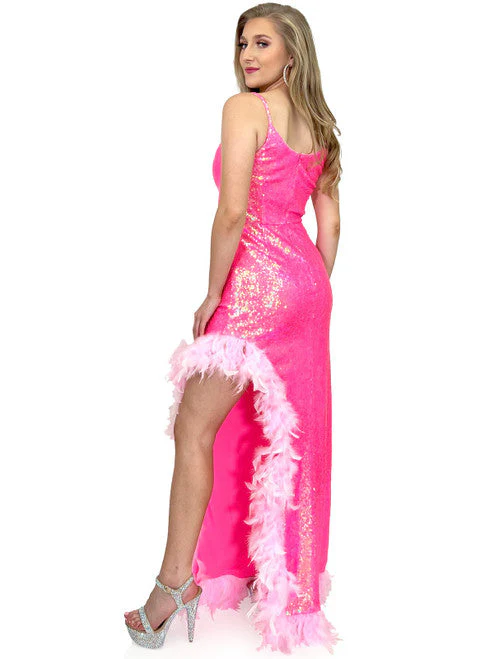 Marc Defang 8221 Size 2 White Long Fitted Sequin High slit feather formal Dress Prom Pageant - Image 7