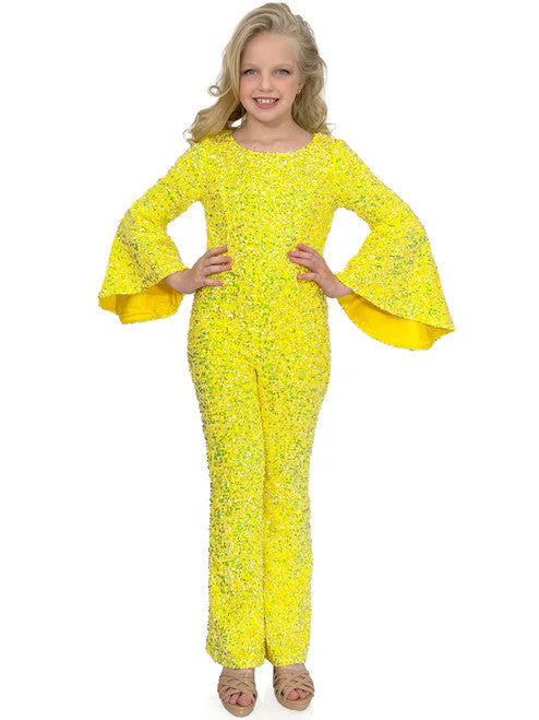 Marc Defang 8225K Size 16 White Girls Velvet Sequin Pageant Jumpsuit Long Bell Sleeve Fun Fashion - Image 5