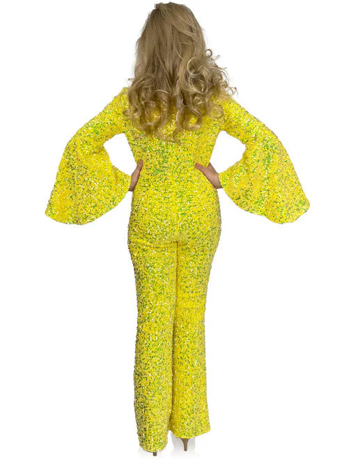 Marc Defang 8225K Size 16 White Girls Velvet Sequin Pageant Jumpsuit Long Bell Sleeve Fun Fashion - Image 7