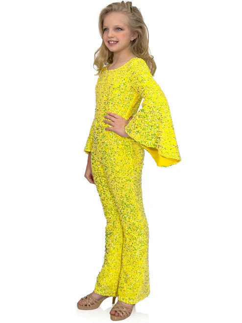 Marc Defang 8225K Size 16 White Girls Velvet Sequin Pageant Jumpsuit Long Bell Sleeve Fun Fashion - Image 8