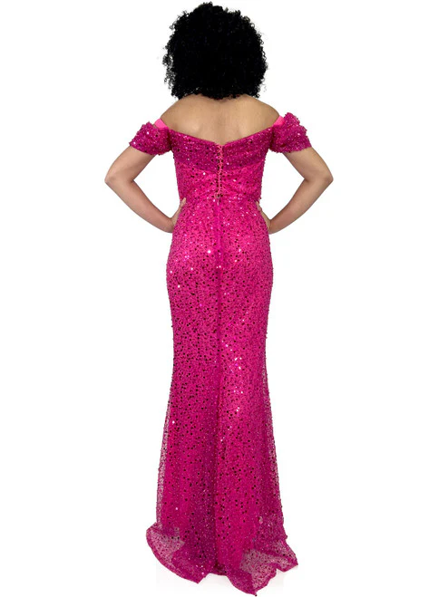 Marc Defang 8228 Long Fitted off the shoulder Dress Overskirt train Prom Pageant Wedding - Image 12