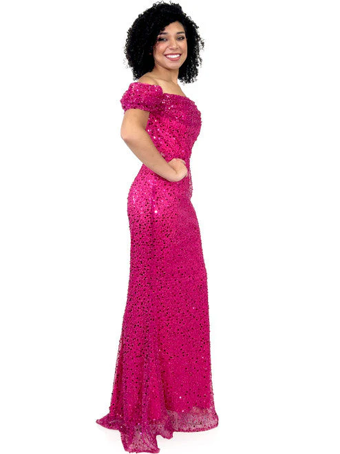 Marc Defang 8228 Size 2 Hot Pink Long Fitted off the shoulder Dress Overskirt train Prom Pageant Wedding - Image 13