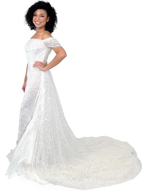 Marc Defang 8228 Size 2 Hot Pink Long Fitted off the shoulder Dress Overskirt train Prom Pageant Wedding - Image 5