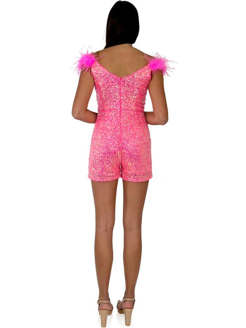 Marc Defang 8252 Size 0 Hot Pink Romper Sequin Pageant Fun Fashion - Image 2