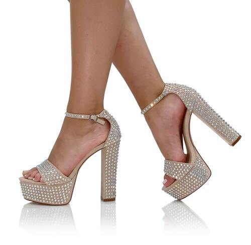 Marc Defang CAROLINE CUBAS Platform Pageant Heel Prom Shoe Wide AB Crystal - Image 2
