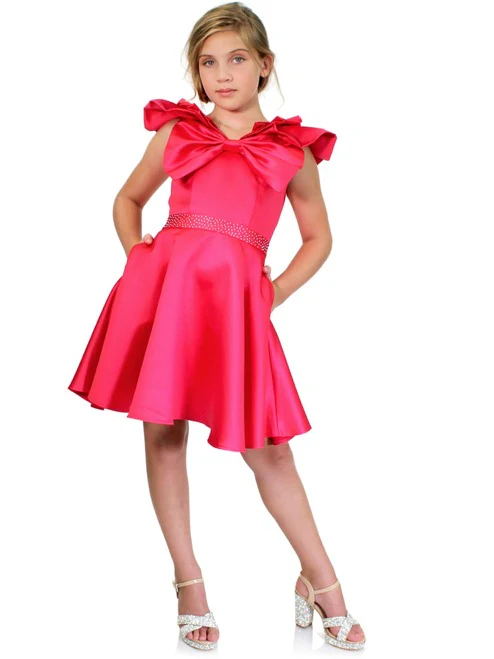 Marc Defang K6013 Short A Line Girls Pageant Cocktail Dress Interview Bow Pockets Formal - Image 3