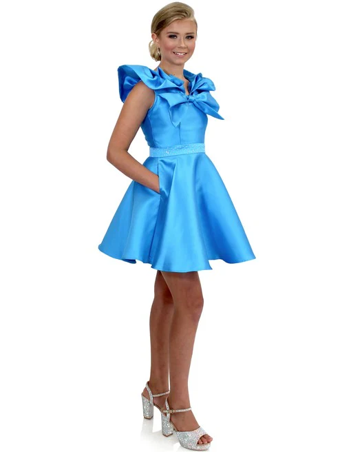 Marc Defang K6013 Short A Line Girls Pageant Cocktail Dress Interview Bow Pockets Formal - Image 6