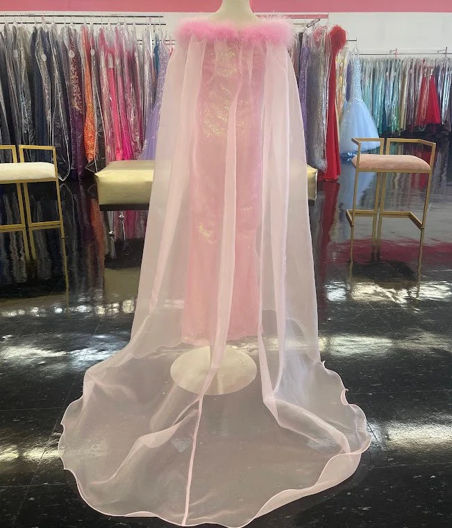 Marc Defang KIDS 8099K Pageant Jumpsuit sequins off the shoulder straps cape and feathers - Image 10