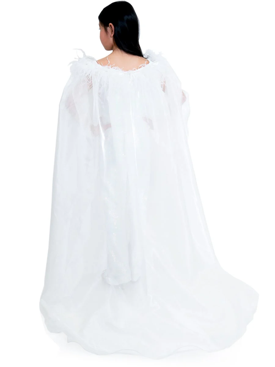 Marc Defang KIDS 8099K Pageant Jumpsuit sequins off the shoulder straps cape and feathers - Image 5