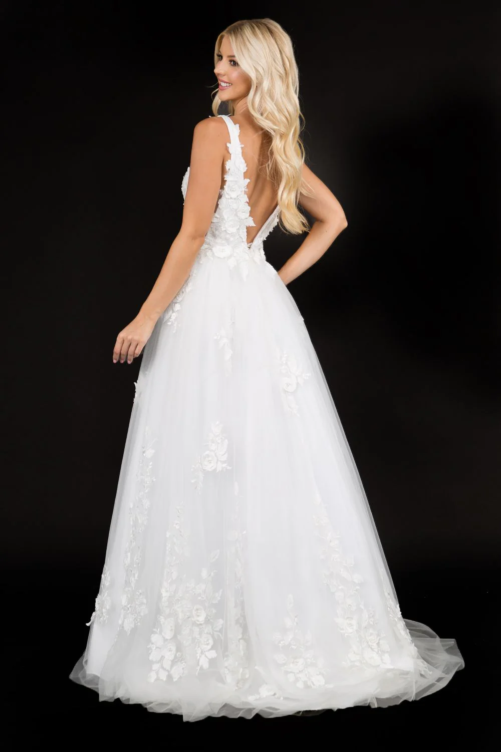 Nina Canacci 1495 size 12 Ivory Floral Embellished Wedding Dress A Line Applique - Image 3