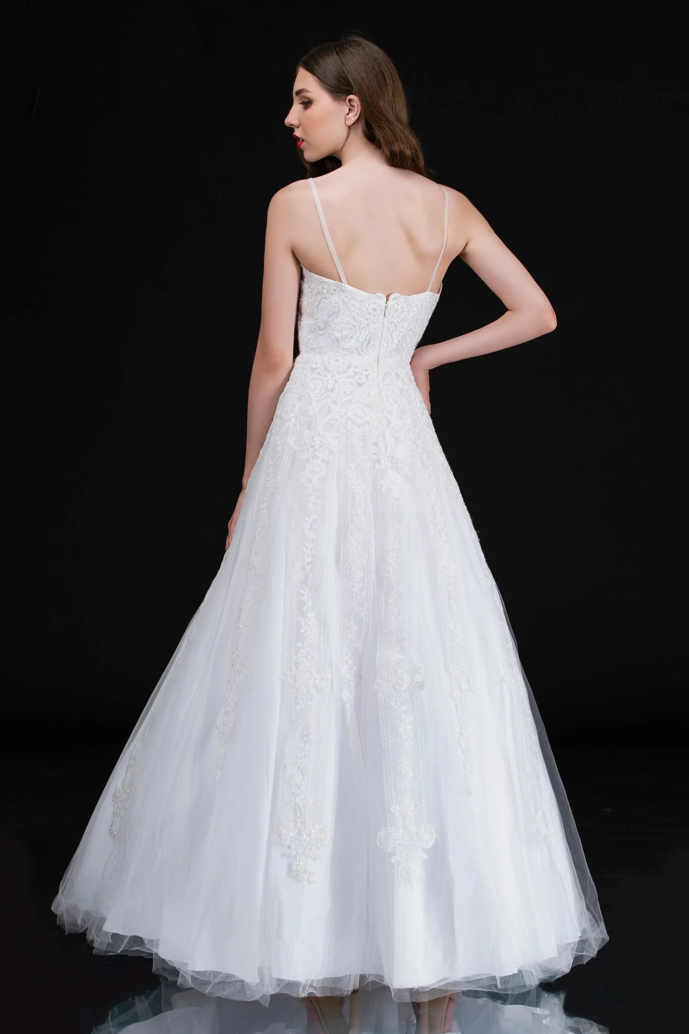 Nina Canacci 1508 Size 8 White Long Lace Wedding Dress V Neck Bridal Gown Tulle - Image 3