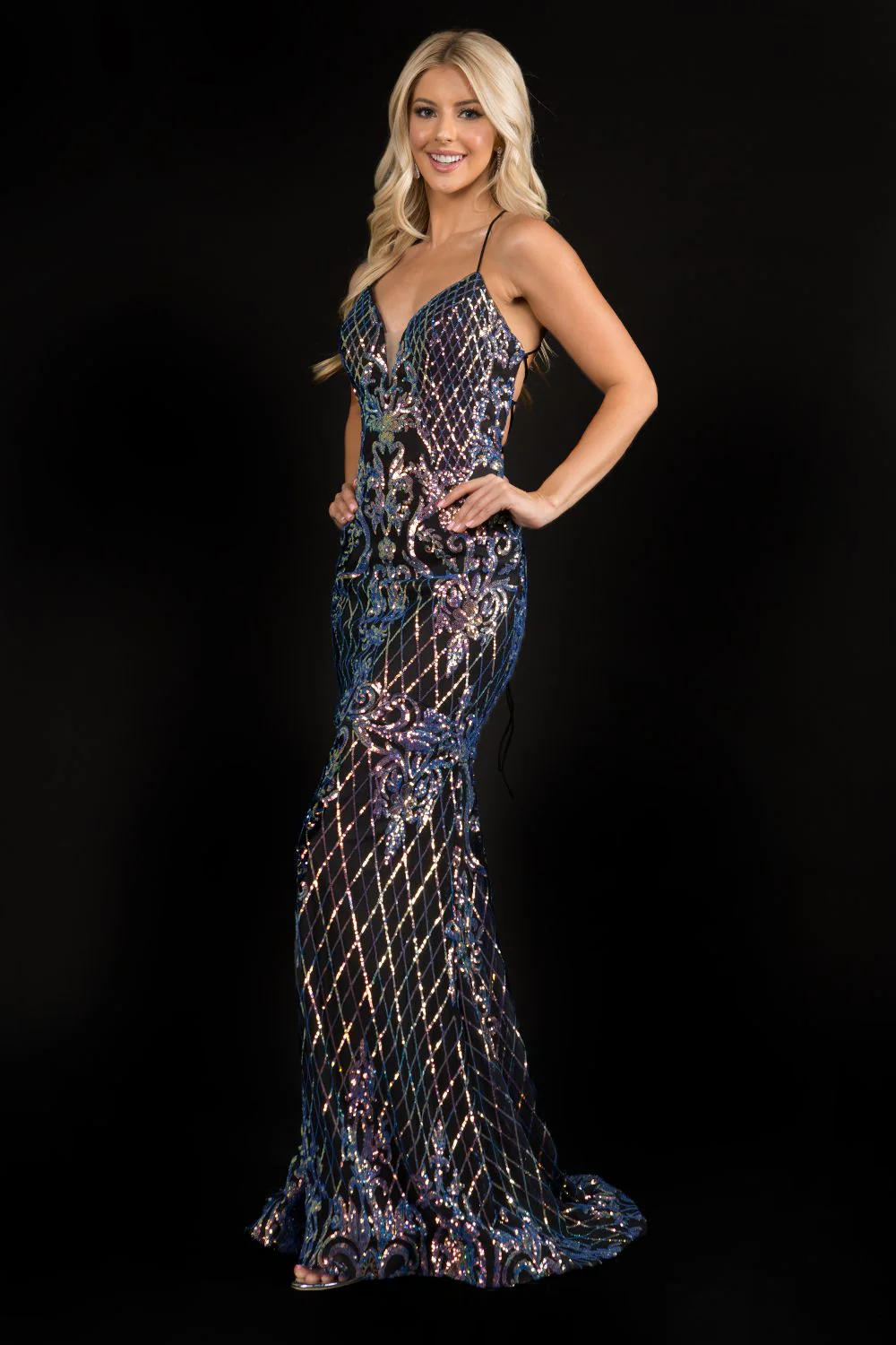 Nina Canacci 1517 size  6 sequin mermaid prom dress backless corset v neckline - Image 3