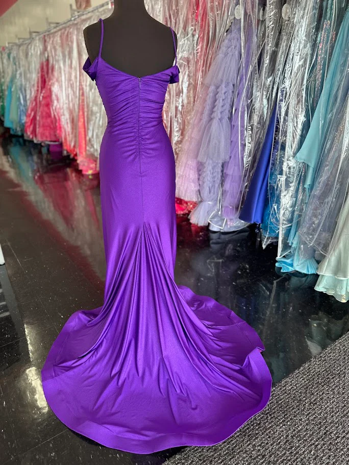 Nina Canacci 1578 Size 4 Emerald Fitted Jersey off the shoulder Formal Dress Ruched Slit Train Gown - Image 8