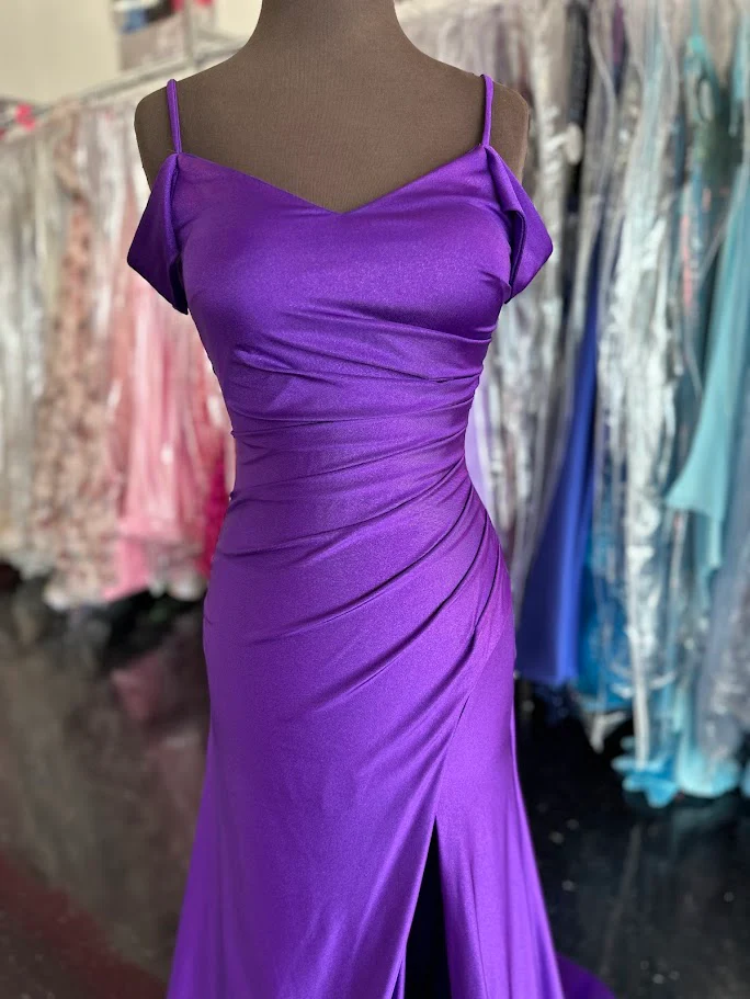 Nina Canacci 1578 Size 4 Emerald Fitted Jersey off the shoulder Formal Dress Ruched Slit Train Gown - Image 7