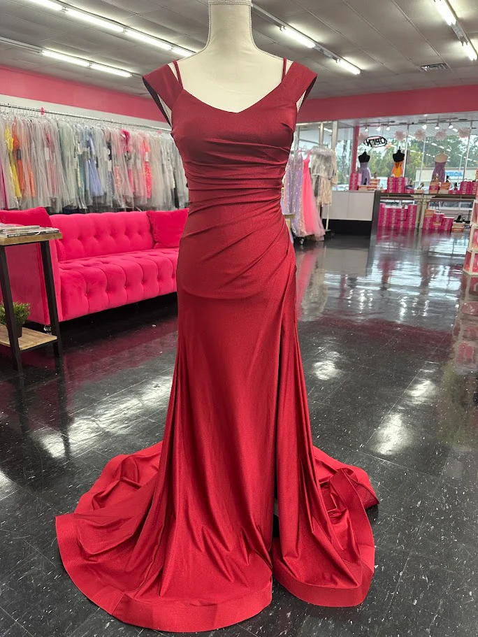 Nina Canacci 1578 Size 4 Emerald Fitted Jersey off the shoulder Formal Dress Ruched Slit Train Gown - Image 6