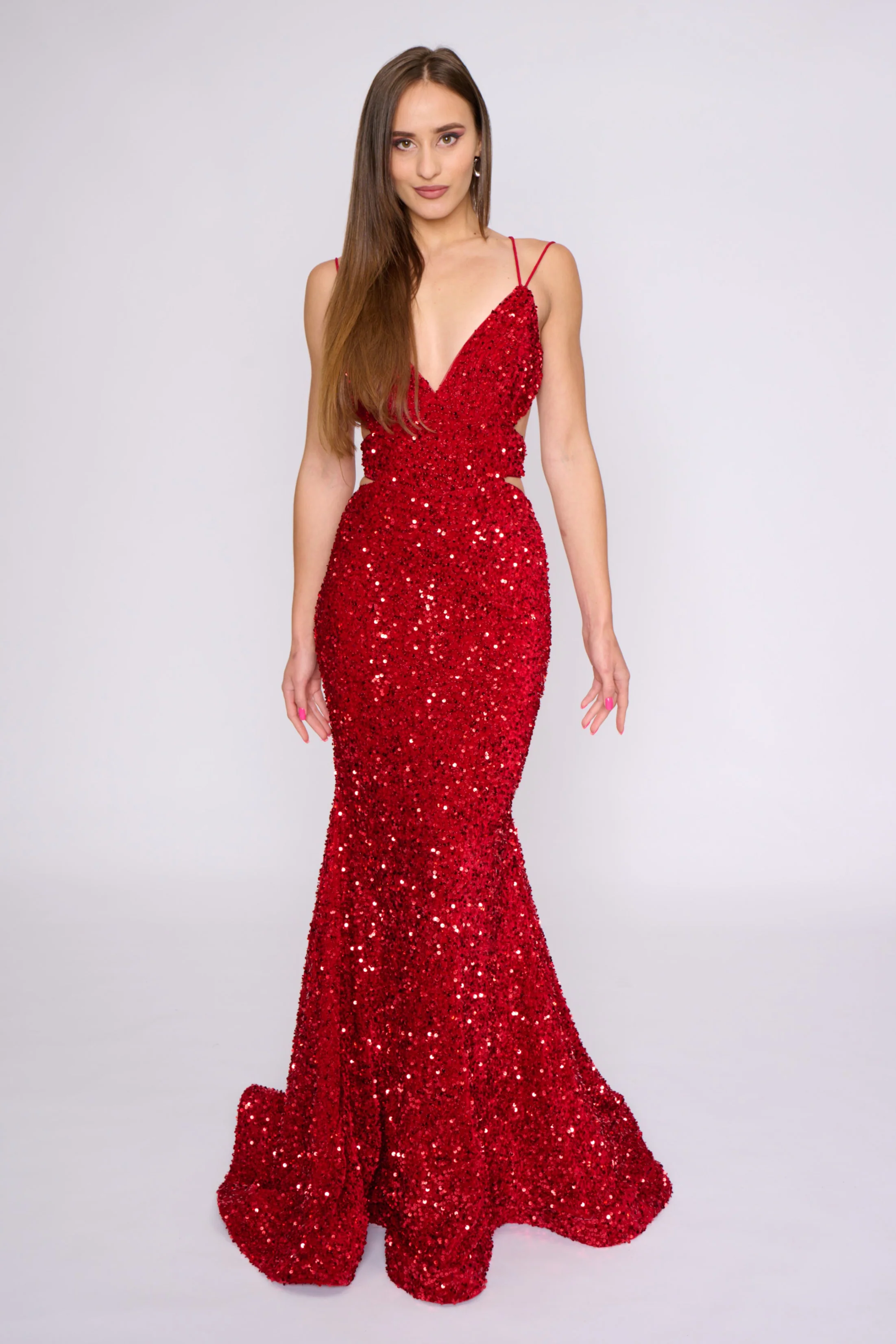 Nina Canacci 1579 Long Sequin Mermaid Prom Dress Cut Out Corset V Neckline - Image 5