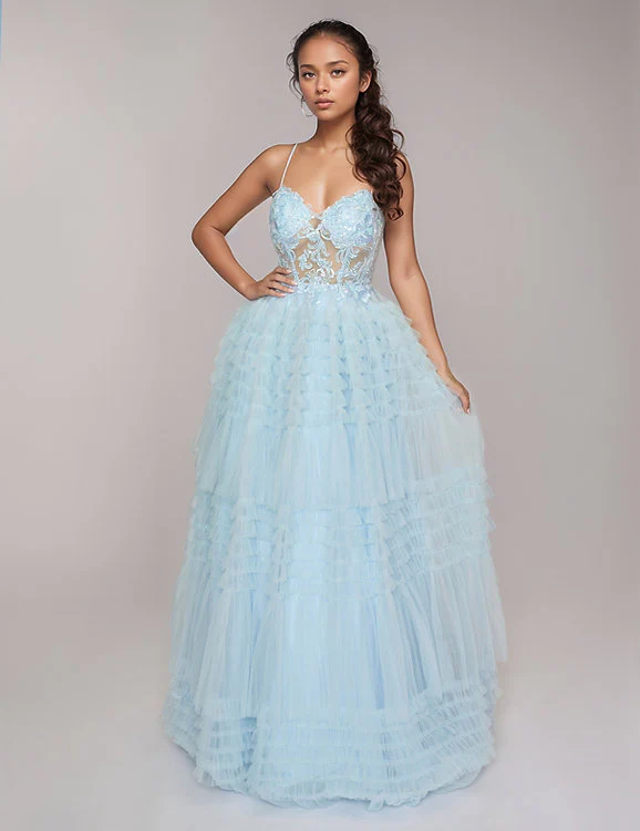 Nina Canacci 1582 Size 4 Fuchsia Pleated Ruffle Ballgown Prom Dress Sheer Lace Corset A Line Formal Gown - Image 5