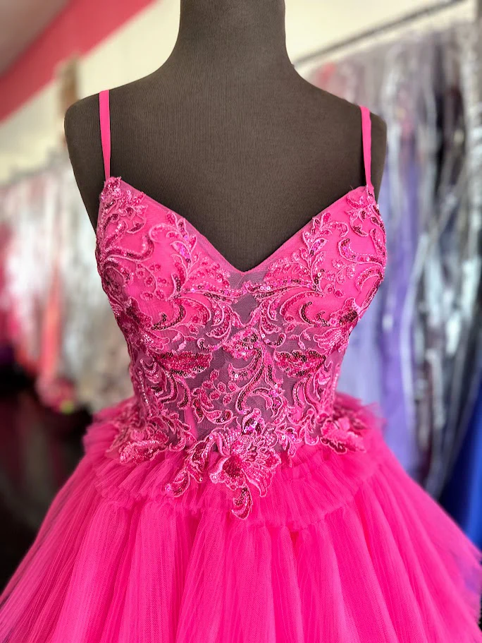 Nina Canacci 1582 Size 4 Fuchsia Pleated Ruffle Ballgown Prom Dress Sheer Lace Corset A Line Formal Gown - Image 2