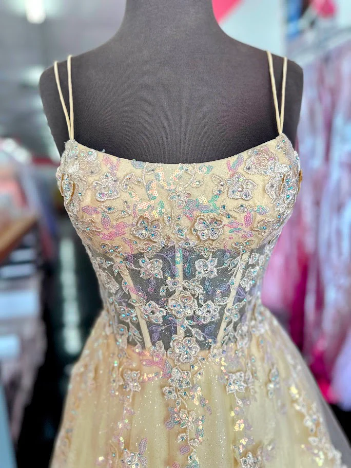 Nina Canacci 1587 Size 4 Champagne Sheer Corset Prom Dress A Line Sequin Scoop neck formal ballgown - Image 2