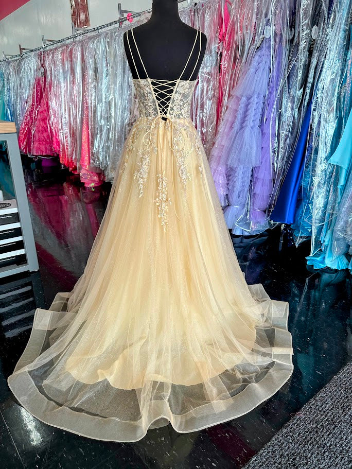Nina Canacci 1587 Size 4 Champagne Sheer Corset Prom Dress A Line Sequin Scoop neck formal ballgown - Image 3