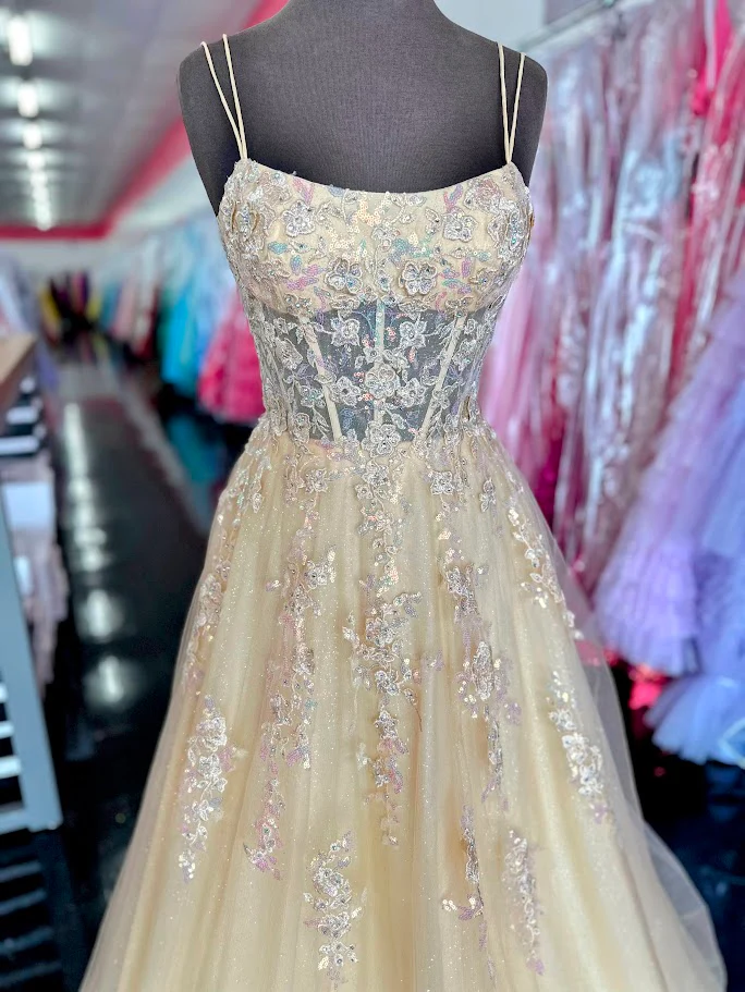 Nina Canacci 1587 Size 4 Champagne Sheer Corset Prom Dress A Line Sequin Scoop neck formal ballgown - Image 4