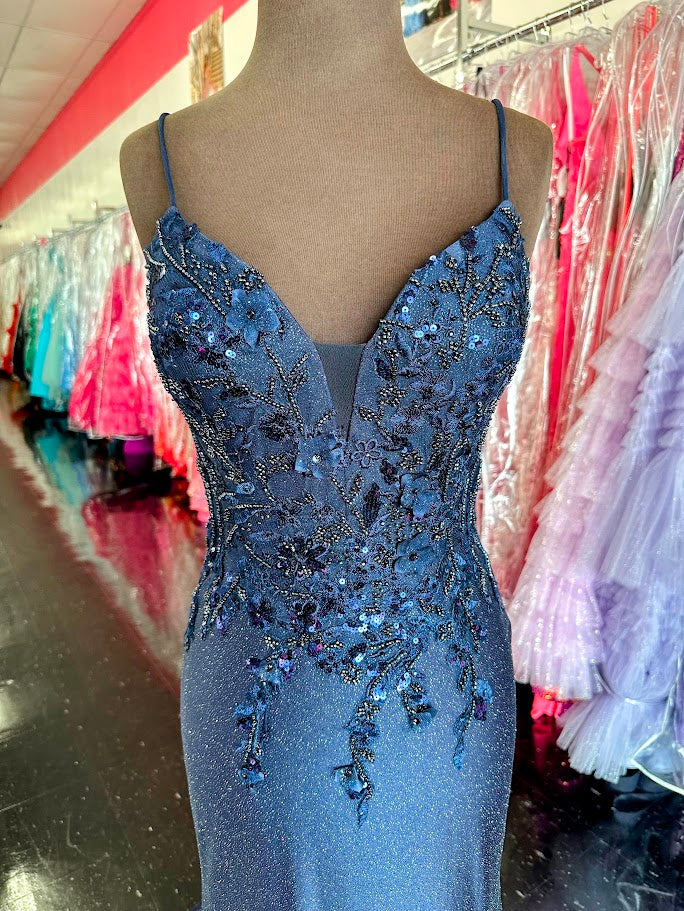 Nina Canacci 1591 Size 4 Navy Long Fitted Shimmer Sequin Prom Dress Lace Evening Gown Mother of - Image 2