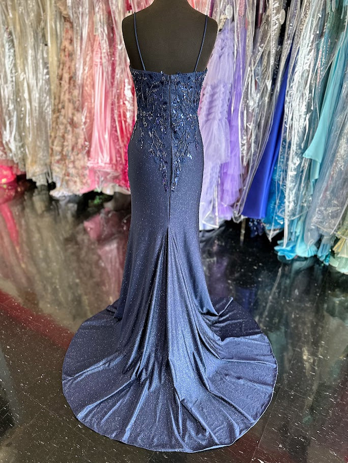 Nina Canacci 1591 Size 4 Navy Long Fitted Shimmer Sequin Prom Dress Lace Evening Gown Mother of - Image 3