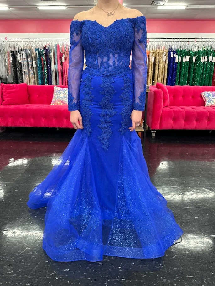 Nina Canacci 1593 Size 4 Teal Shimmer Lace Mermaid Dress Corset Long Sleeve Mother Of Evening Gown - Image 8