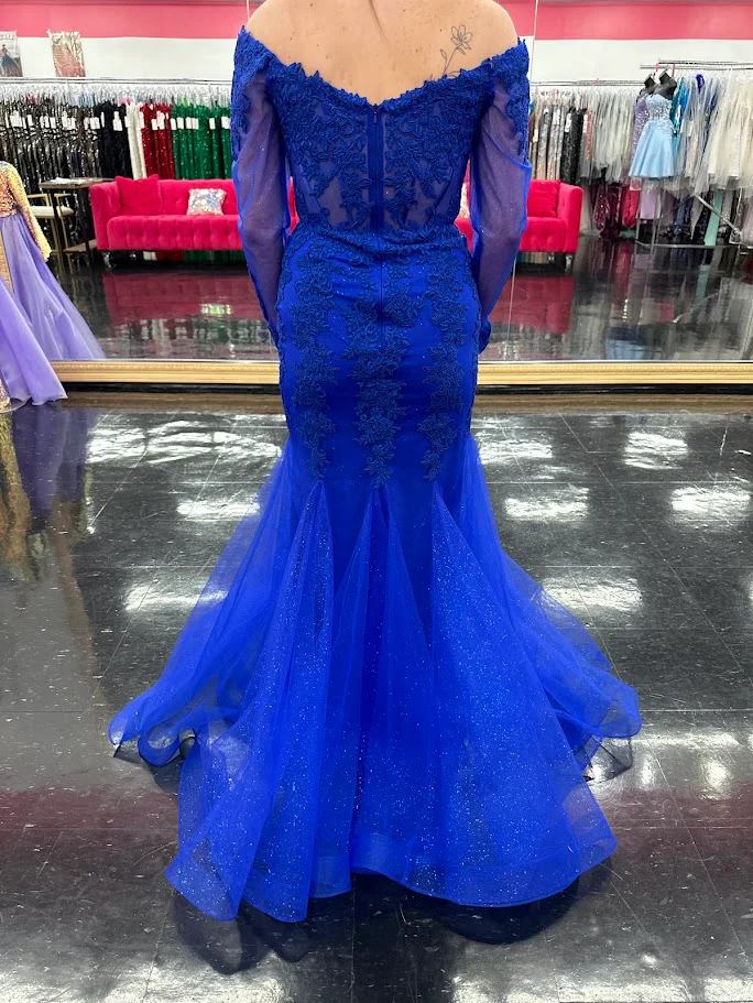 Nina Canacci 1593 Size 4 Teal Shimmer Lace Mermaid Dress Corset Long Sleeve Mother Of Evening Gown - Image 9