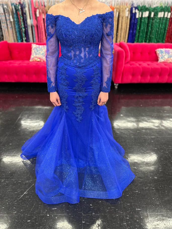 Nina Canacci 1593 Size 4 Teal Shimmer Lace Mermaid Dress Corset Long Sleeve Mother Of Evening Gown - Image 7