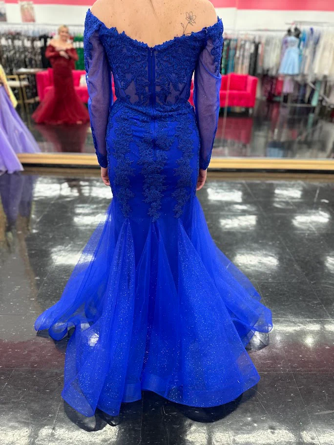 Nina Canacci 1593 Size 4 Teal Shimmer Lace Mermaid Dress Corset Long Sleeve Mother Of Evening Gown - Image 10