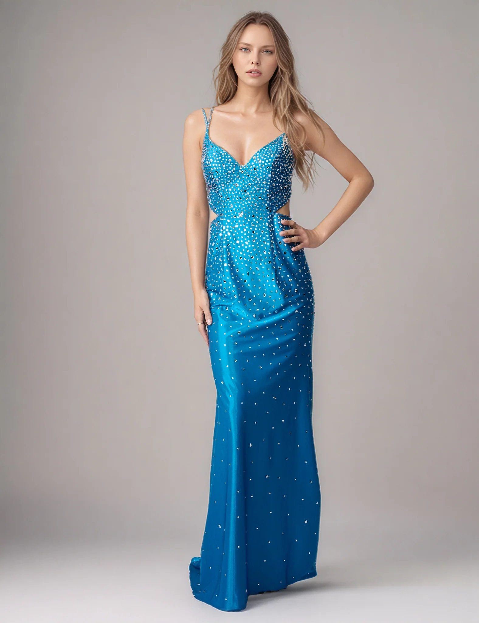 Nina Canacci 1611 Cut Glass Mirror Prom Dress Backless Mermaid Formal Gown