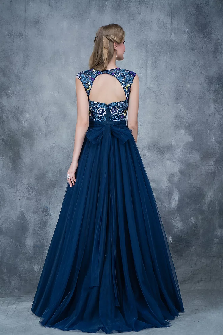 Nina Canacci 2145 Size 4 Navy Tulle A Line Ballgown Lace Sheer Formal Prom Dress Gown - Image 2