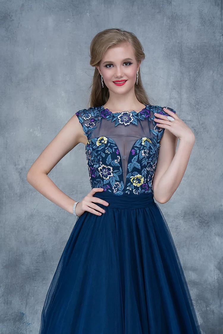 Nina Canacci 2145 Size 4 Navy Tulle A Line Ballgown Lace Sheer Formal Prom Dress Gown - Image 3