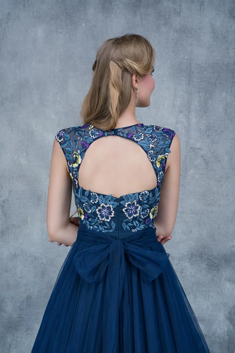 Nina Canacci 2145 Size 4 Navy Tulle A Line Ballgown Lace Sheer Formal Prom Dress Gown - Image 4